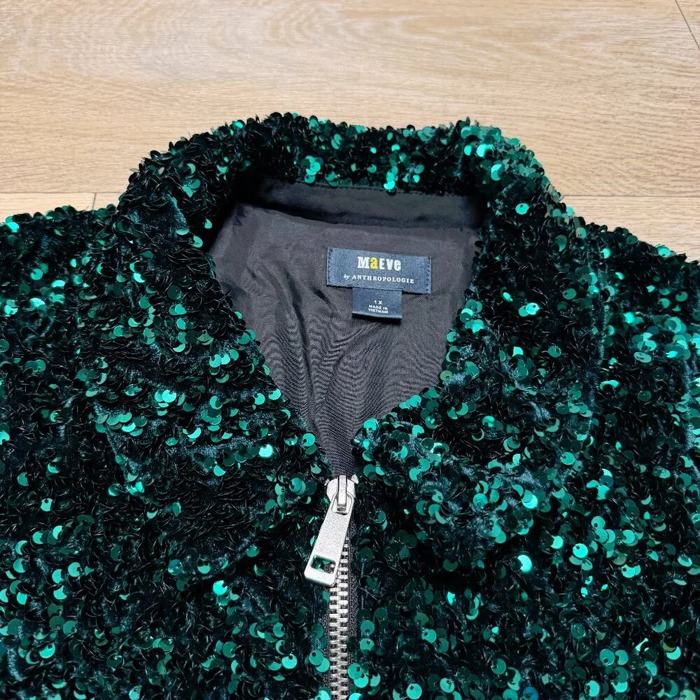 Maeve by Anthropologie Sequin Bomber Jacket SIze 1X - Picture 6 of 13
